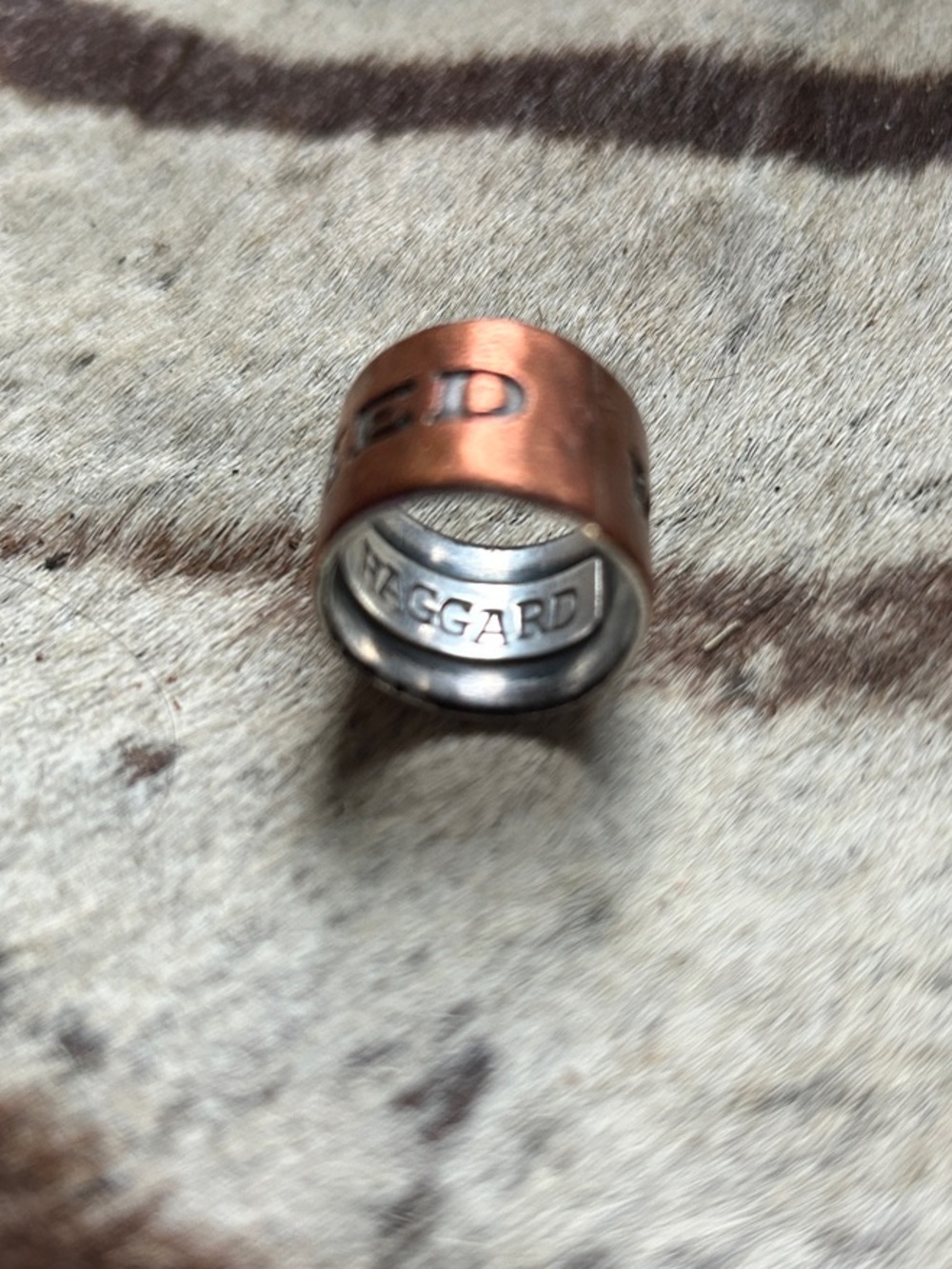 Copper and Silver “mama tried” Merle Haggard custom made Statement Ring